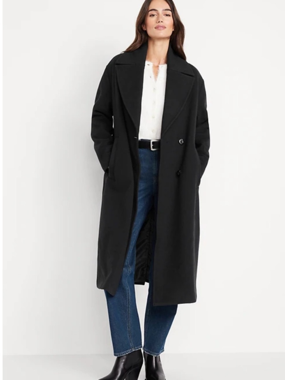 Old Navy Black Long Trench Coat for Women